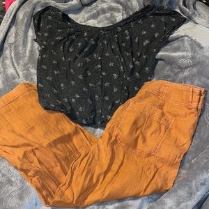 American Eagle Womens short sleeve top and linen pants Size XL/16